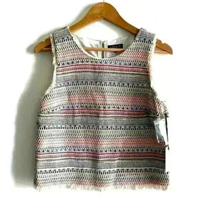 NWT 1. State Women’s Gypsy Night Boho Tweed White  Pink Stylish Summer Top Small